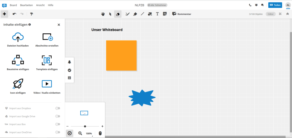 Interaktives Whiteboard für Online-Trainings